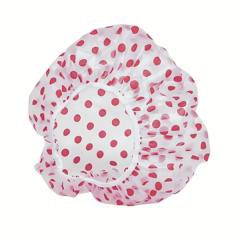 3pcs colorful polka dot shower caps thickened high quality bath hats with elastic band green   patterns for spa salon home use shower accessories details 8