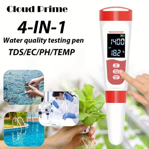 cloud prime 4 in 1 tds ec ph temp water quality testing pen portable multifunctional water tester with 0 14ph range cr2032 battery for pool aquarium lab industrial use pool water tester digital