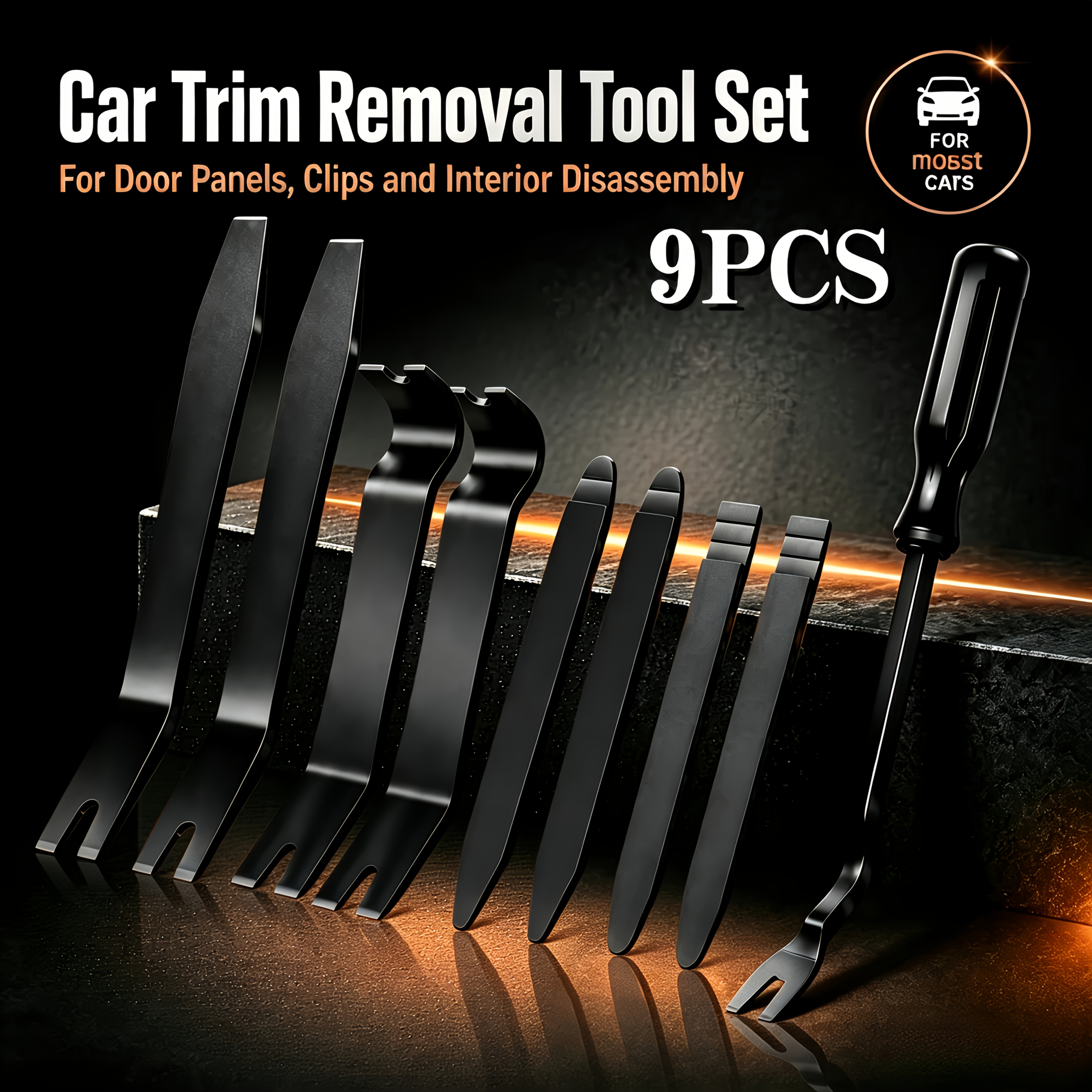 TEMU 9pcs Professional Car Interior Removal Tool Set - Scratch-free Plastic Pry Bars For Door Panels, Clips, And Fasteners, Battery-free