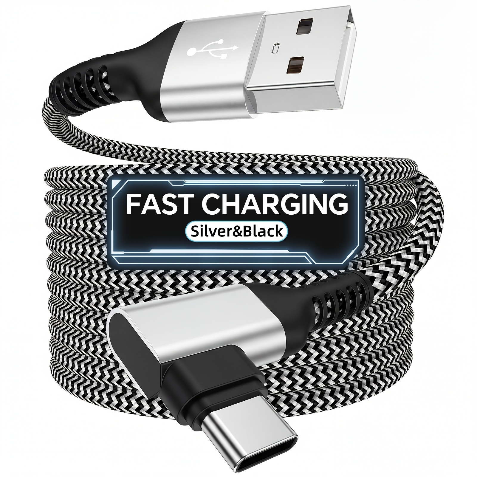 TEMU Right Angle Fast Charging Cable Durable 90° Nylon Braided Usb-type C For Iphone 15 16 17 Series Mobile Phone Charging For Computers, Tablets Etc