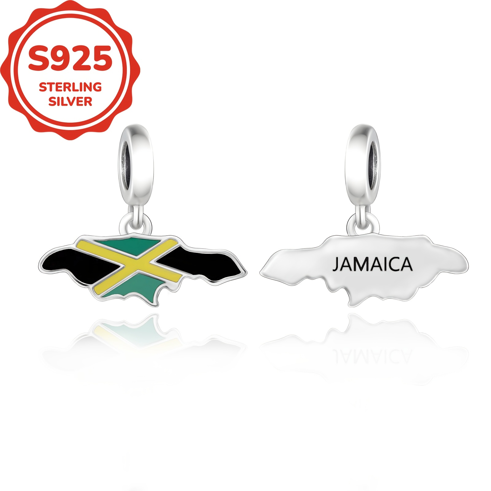 

1pc 925 Sterling Silvery Jamaican Flag Pendant Charm, Fashionable National Commemorative Bead For Making, Perfect Christmas Gift