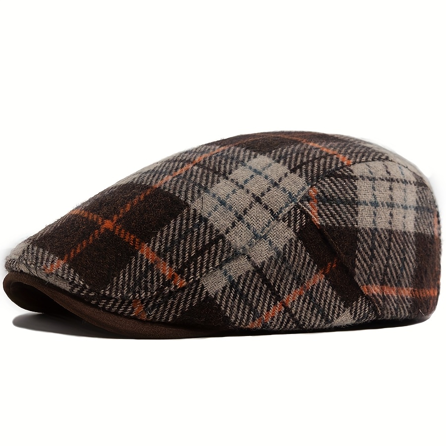 TEMU d'hiver en laine à motif coloré, chapeau de journalier pour hommes, bonnet plat chaud d'automne pour femmes, bérets rétro pour hommes et femmes,