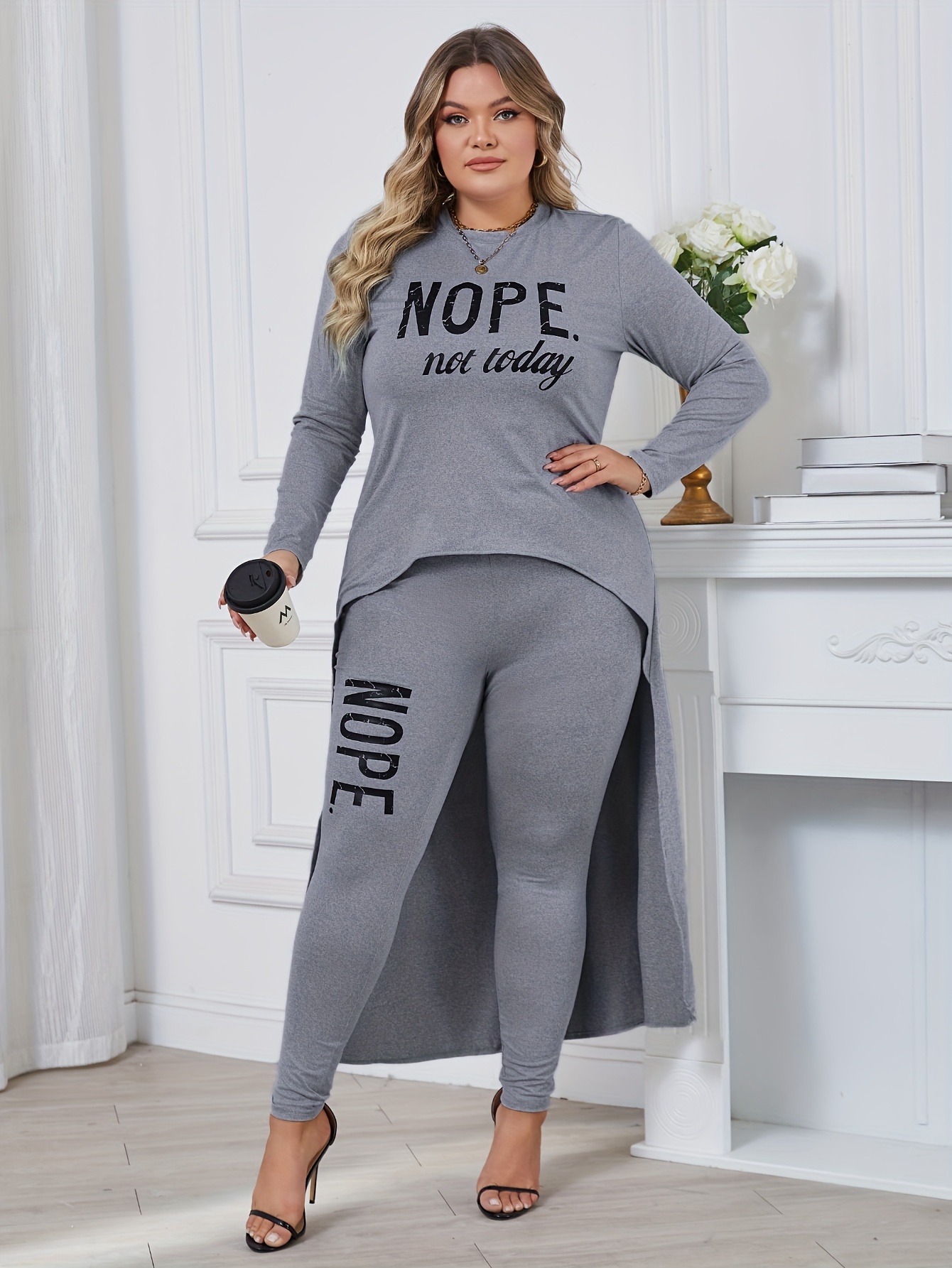 Women's Sporty Outfits Set Plus Size Letter Patched Long - Temu