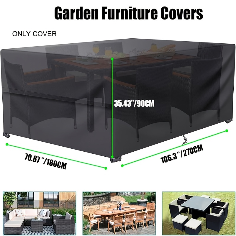 Image of 1 Outdoor Terrace Furniture Protective Cover, Rectangular Terrace Table And Chair Sofa Cover, Oxford Anti-tear Material, With Drawstring Closure And Fastening.