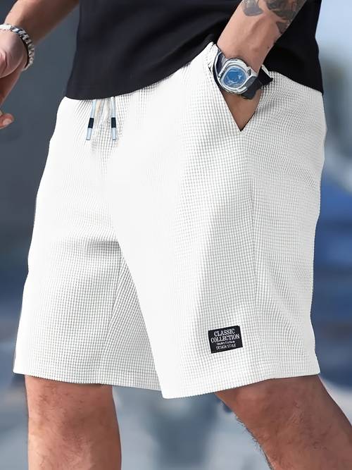 mens textured casual shorts with drawstring waist lightweight polyester fabric pockets for casual wear beach or outdoor activities drawstring waist shorts lightweight shorts