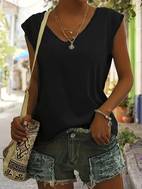 solid color short sleeve t shirt set with v neck three pieces