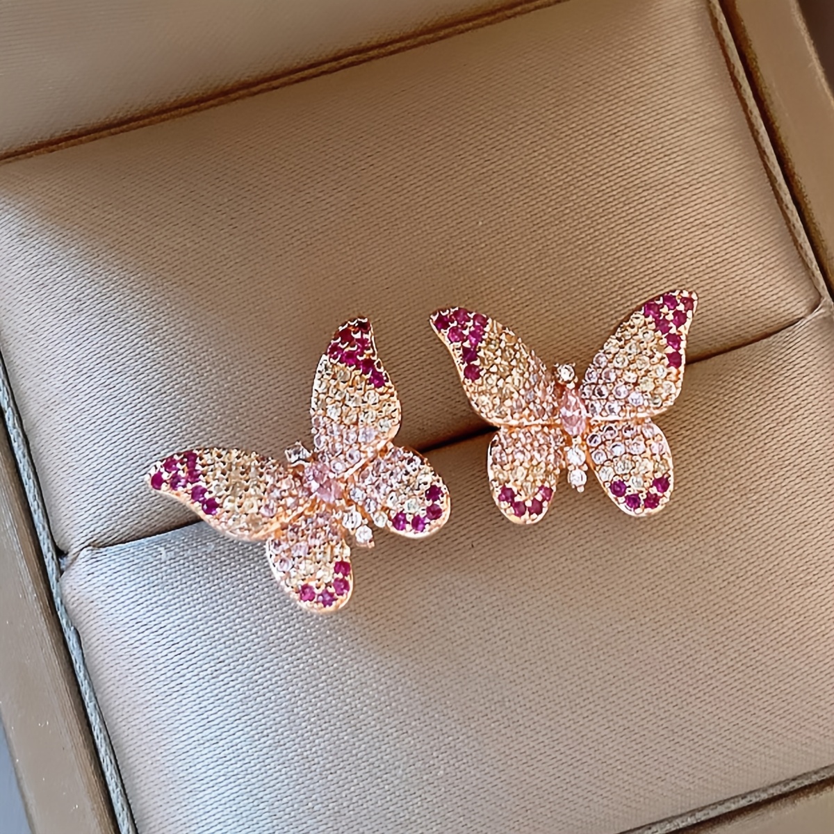 

Pink Stud Earrings With Rhinestones, Wear And Style.