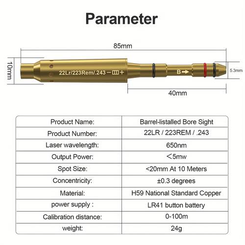 universal 22lr 223rem 243 17 177 laser bore sight precision calibration muzzle mount design on durable brass surface low power laser 5mw 6 batteries 5 o rings