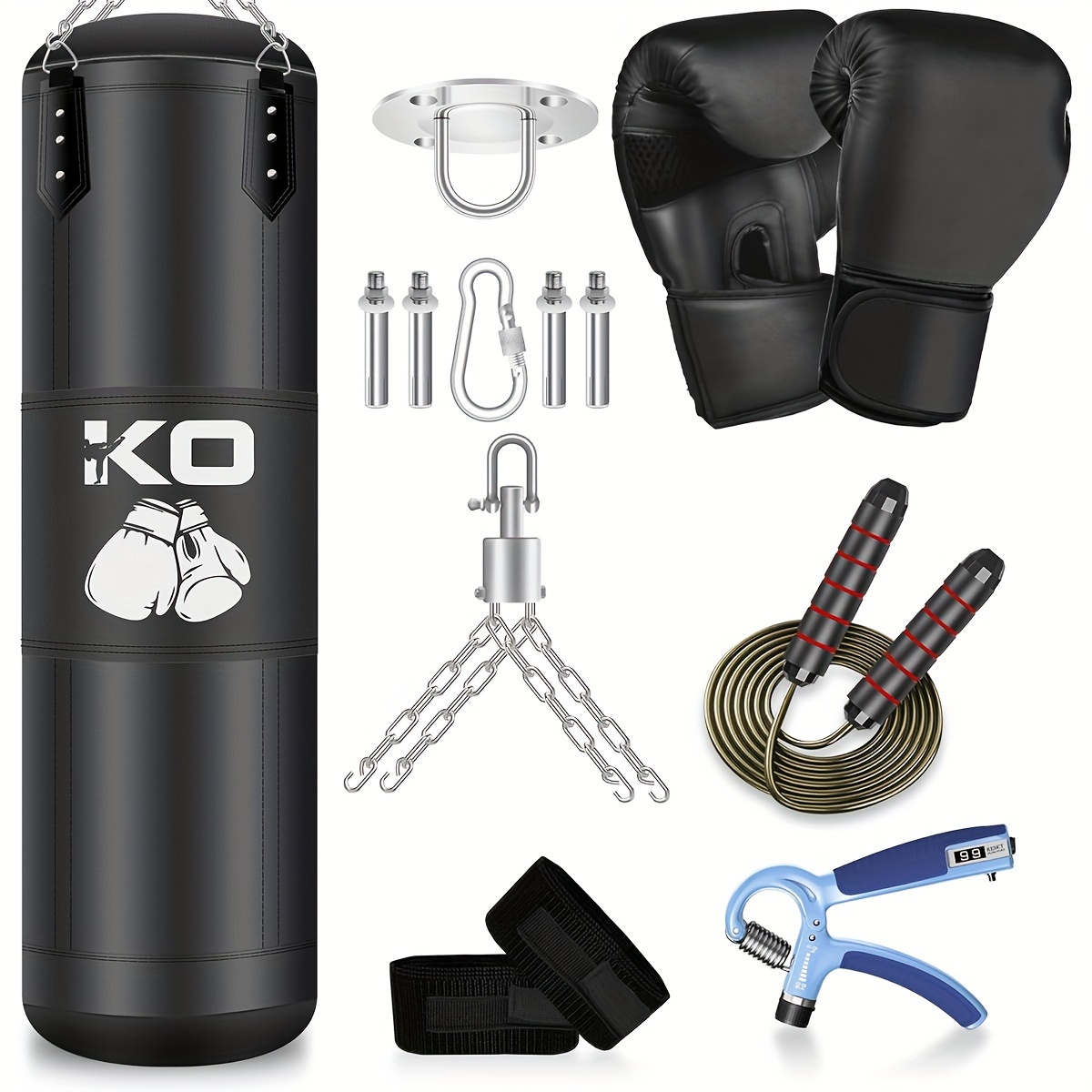 TEMU 4ft Punching Bag For Adults, 9-in-1 Heavy Punching Bag, Heavy Punching Bag With 12oz Gloves, Wraps, Chain, Ceiling Hook For Mma Kickboxing Boxing Karate Muay Thai Taekwondo