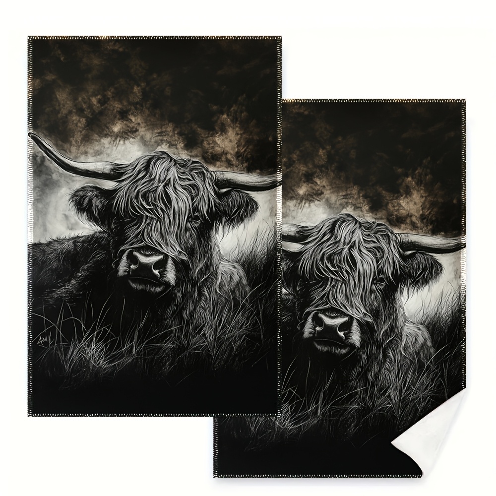 TEMU 2pcs Kitchen Towels Single Sided Printed, 16x24inch, Scottish Highland Cow Kitchen Dishcloths, Tea Towel, Housewarming Presents, Kitchen Lovers