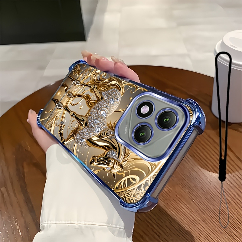 TEMU Phone Case: 2d Flat Golden Horsephone Case,suitable 400 Lite,with Phone Lanyard, Texture Cover With Protection Edges And Buttons Covered , 2d