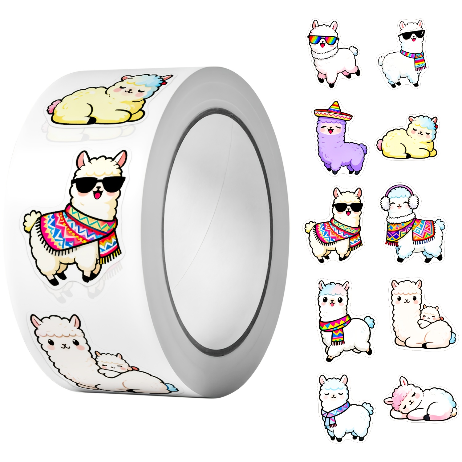 Image of 1 Roll (500pcs) Cartoon Lovable Alpaca Irregular Sticker 2.5cm/1.0'' 10 Designs Decals Art Adorning Suitable For Home Decoration Sealing Labels Daily Journal Gift Packaging Supply
