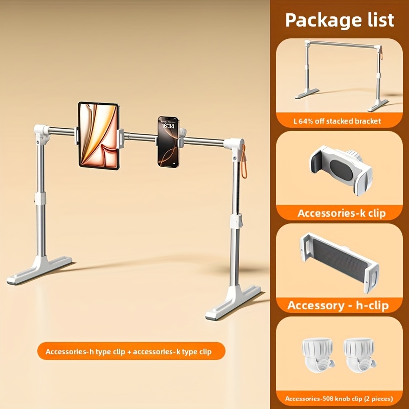 TEMU Høy og sammenleggbar late støtte, ett stativ for seng live streaming + sidebord se, multi-posisjonsjustering, for mobil og nettbrett, streaming