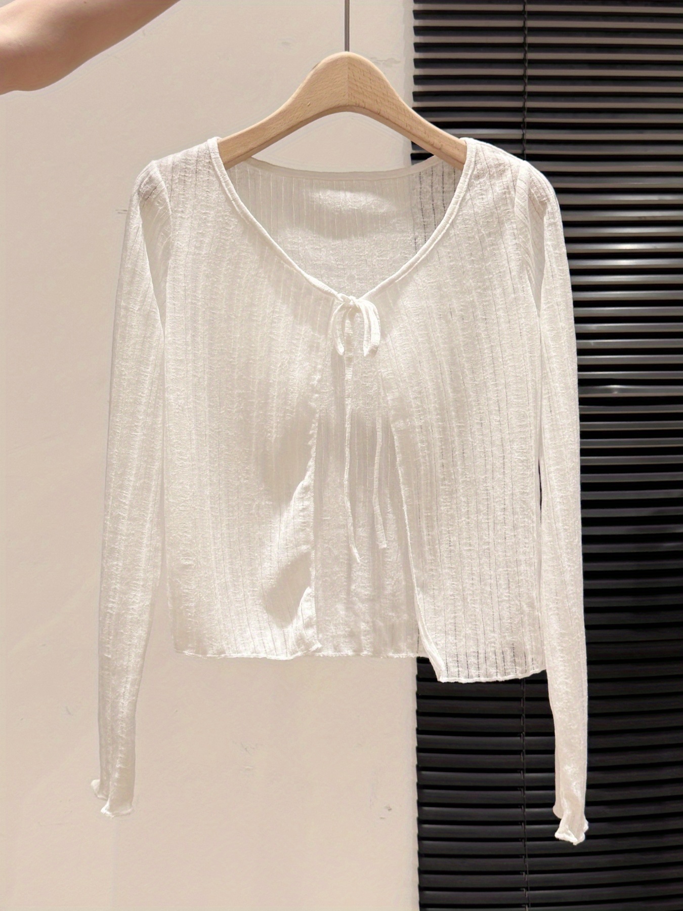 Korean Style Solid Thin Hollow Lace-Up Sunscreen Cardigan Women'S Summer  New Loose All-Match Fashion Outer Short Micro-Sheer Top