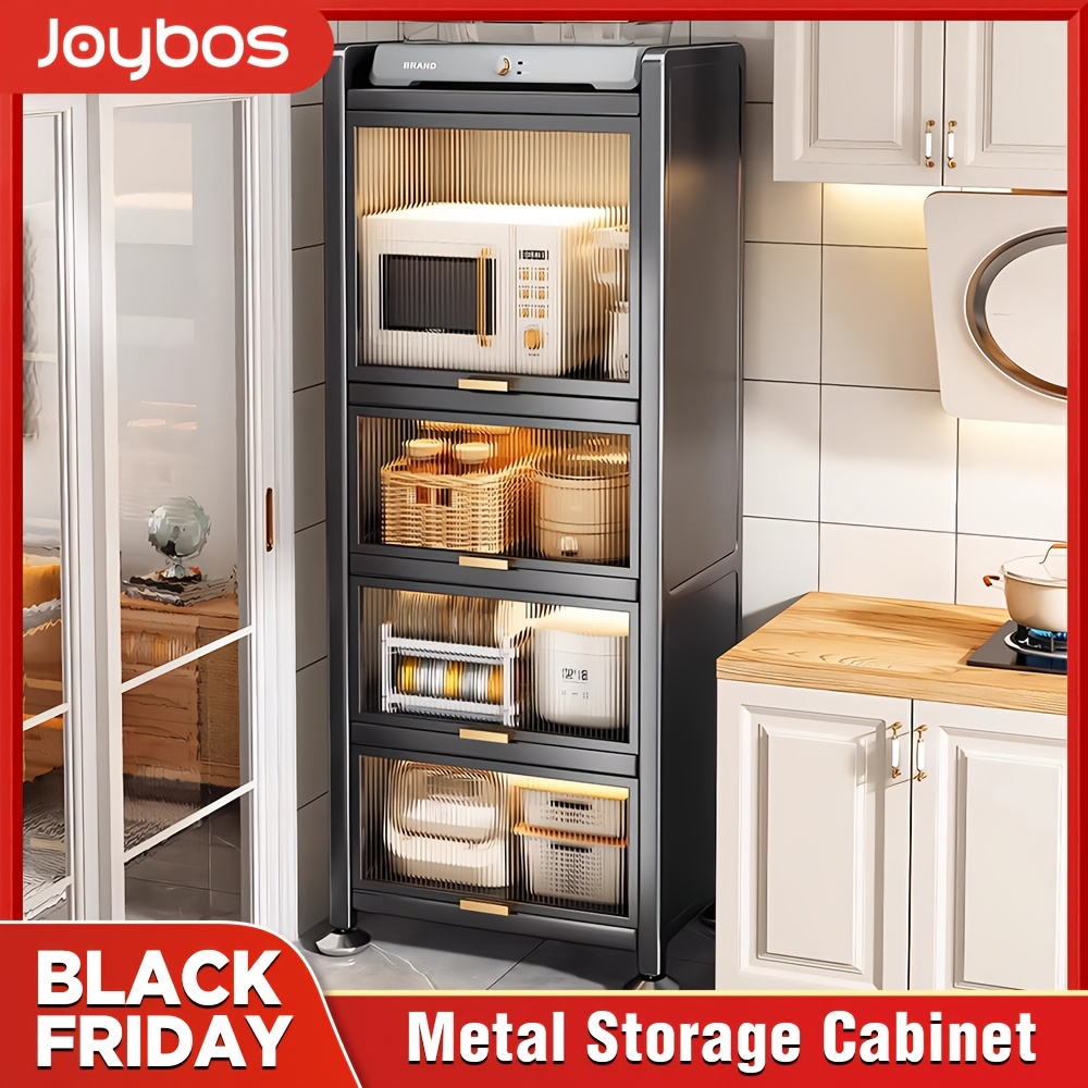 TEMU 60-inch Tall Metal Pantry Storage Cabinet Featuring 5 Slim Metal Shelves With Acrylic Doors, A Hutch Cabinet For Storage, And A Microwave Stand