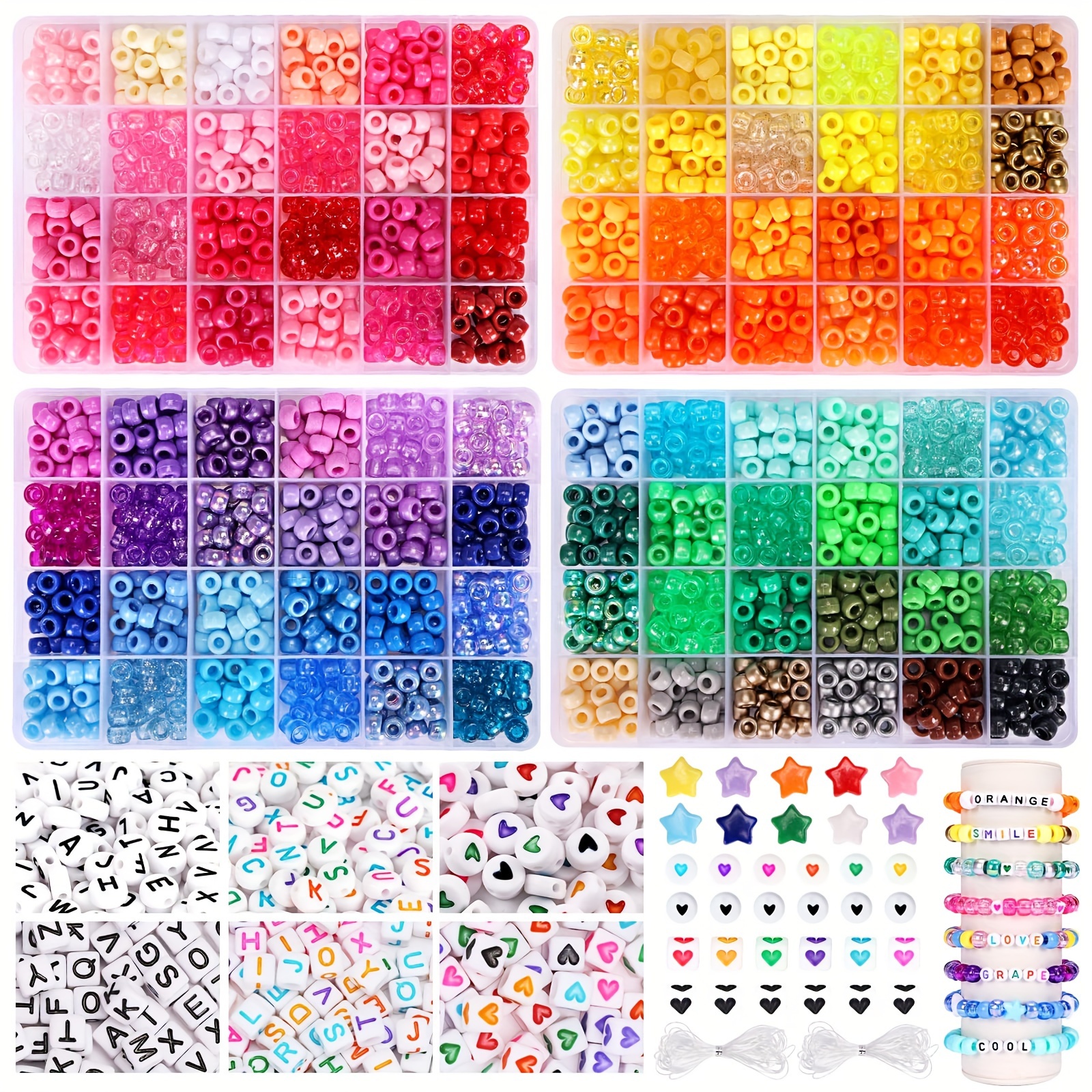 

Superlele 3250pcs Pony Beads Set, Bracelet Kit Beads 2400pcs Rainbow Beads In 96 Colors, 800pcs Letter And With 20 Meter , Suitable For Making Bracelets And Necklaces, Christmas Gifts, Multiple Sizes