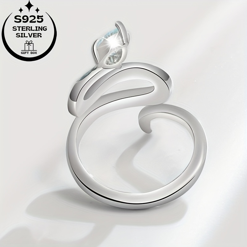 925 Silver Dripping Green Snake Adjustable Ring