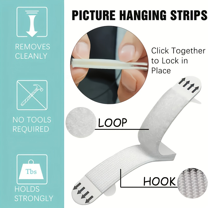 TEMU 34pcs Damage-free Large Picture Hanging Strips — Heavy-duty Picture Frame Hanging Solution. Featuring "damage-free Hanging" Design, No Drilling