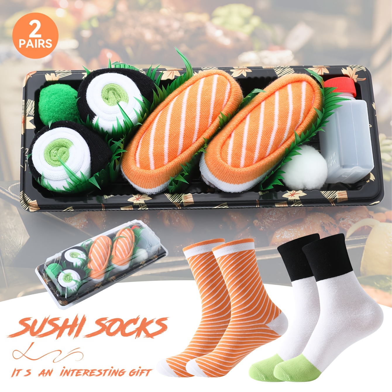 

Sushi Set - , Unisex Novelty Creative Casual Crew Socks, Polyester Knit Fabric With Geometric Pattern, Comfortable Breathable, Ideal For Halloween Christmas Gifting, Hand Wash Only