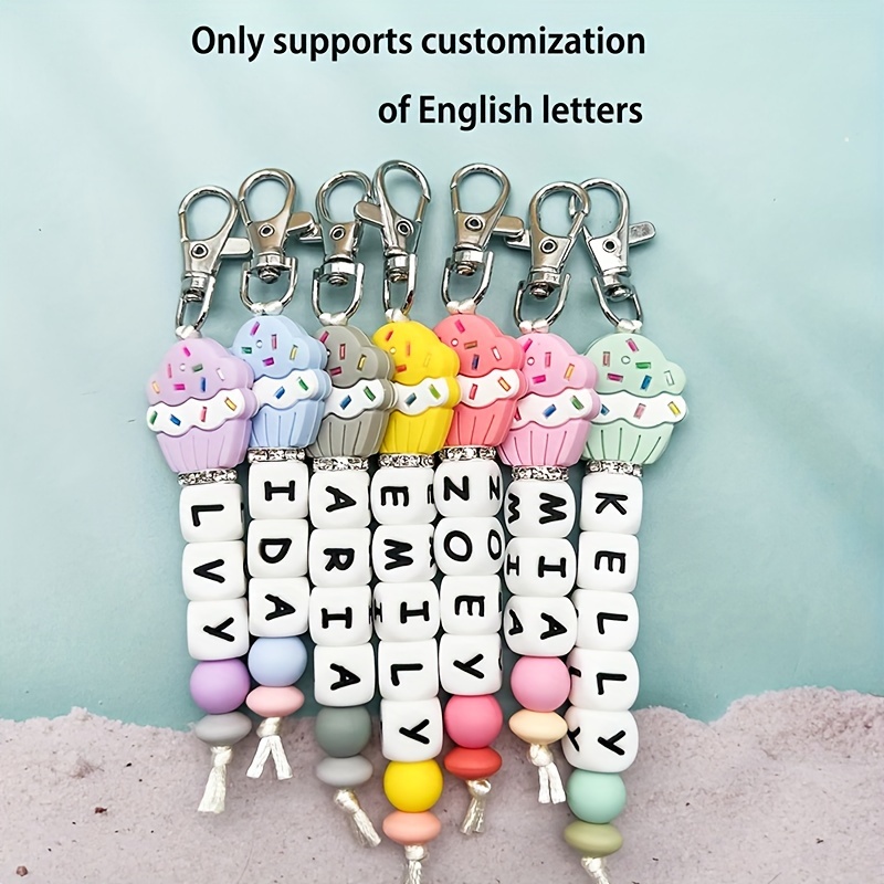 

Personalized Silicone Ice Cream Keyring With Beaded Alphabet Charms, Cartoon Theme Ladies Keychain With Lobster Clasp, Custom Name Festival Key Ring For Bag Decor & Homecoming Gifts - Single Piece