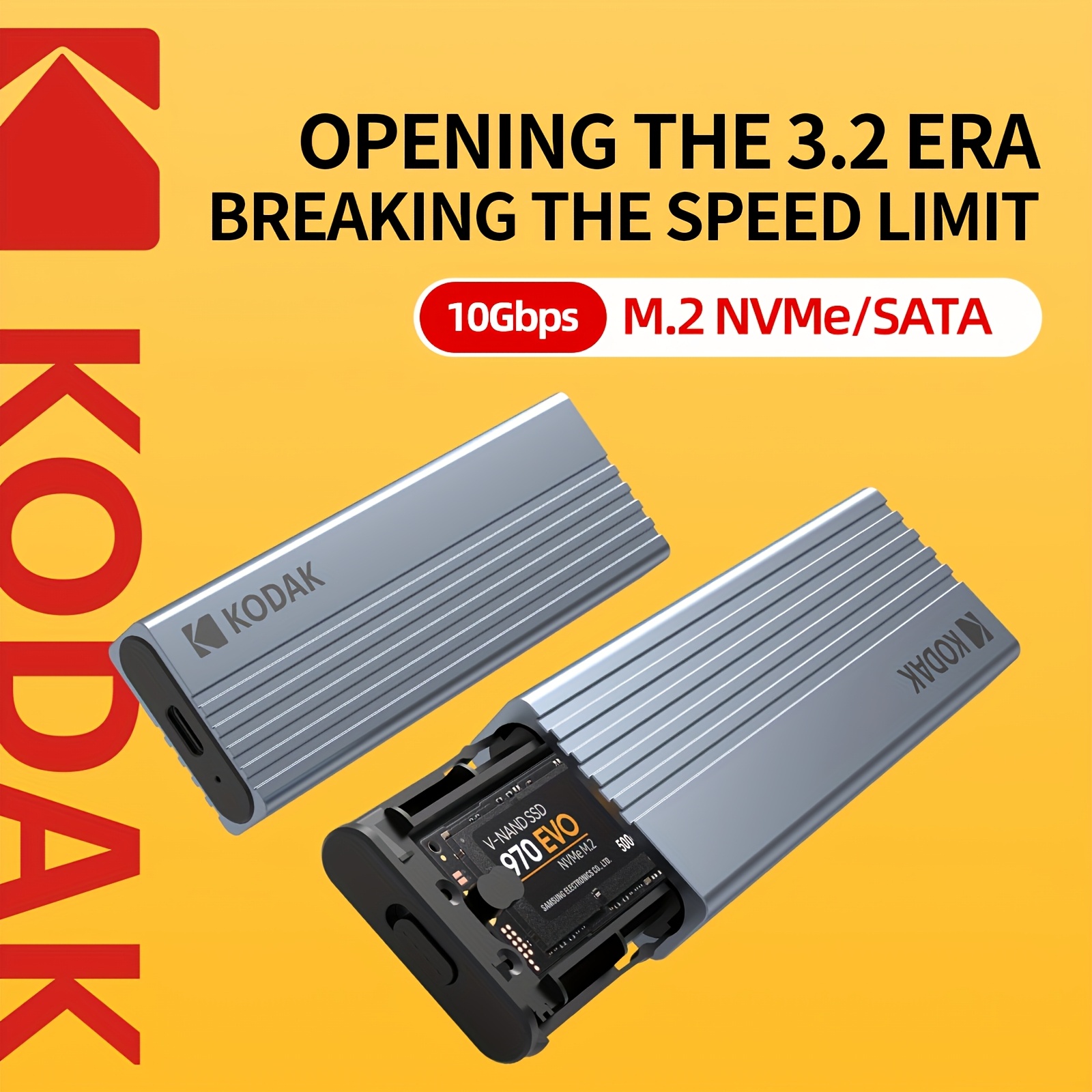 kodak e020pro ssd enclosure – supports m.2 nvme/sata, offers usb