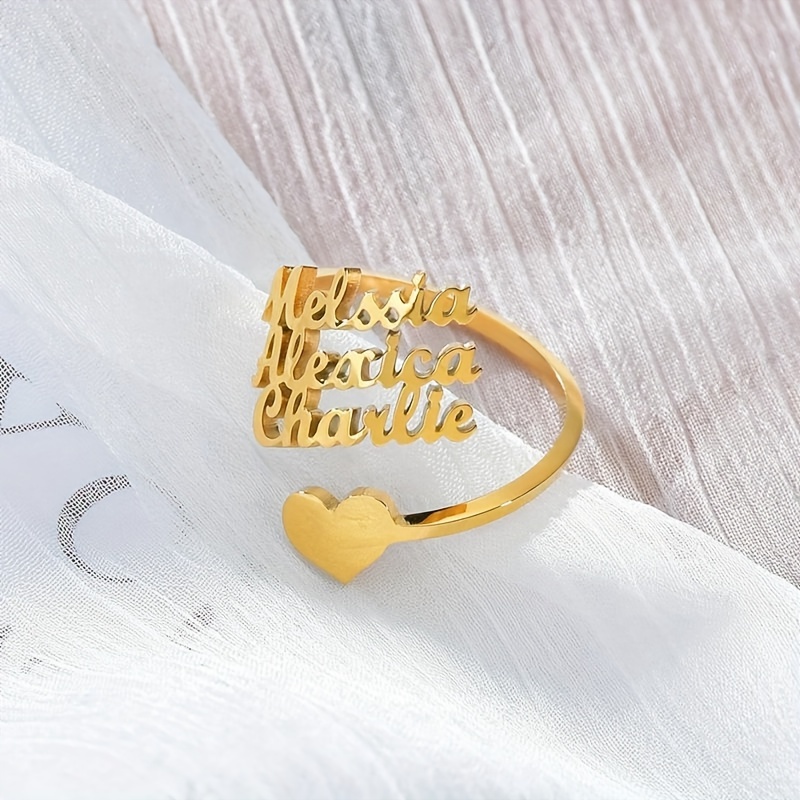 Personalized Heart Name Ring Stainless Steel Adjustable Open Ring