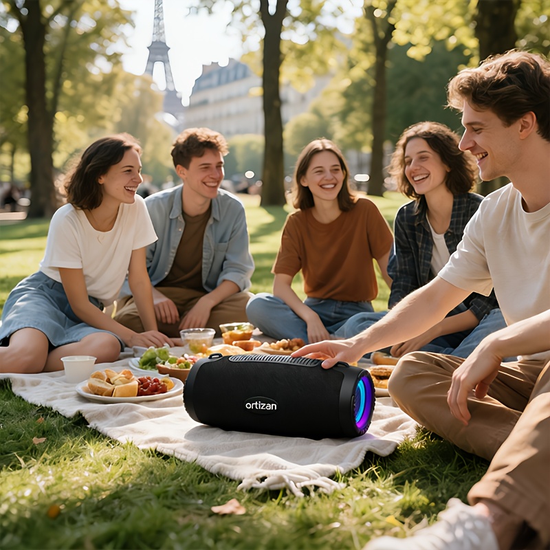 TEMU 120w Portable Wireless Speaker - Powerful Stereo And , Ipx7, 12 Hours Of , Built-in Power Bank, Adjustable Eq And Led Ambient Light, Usb