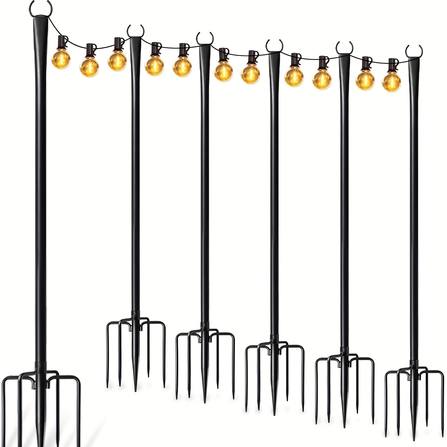 TEMU 6 de Guirlande Lumineuse pour Extérieur, Poteaux en Métal Épais avec Fourche, Accessoires de Suspension pour Décoration de Patio, Jardin, Cour,