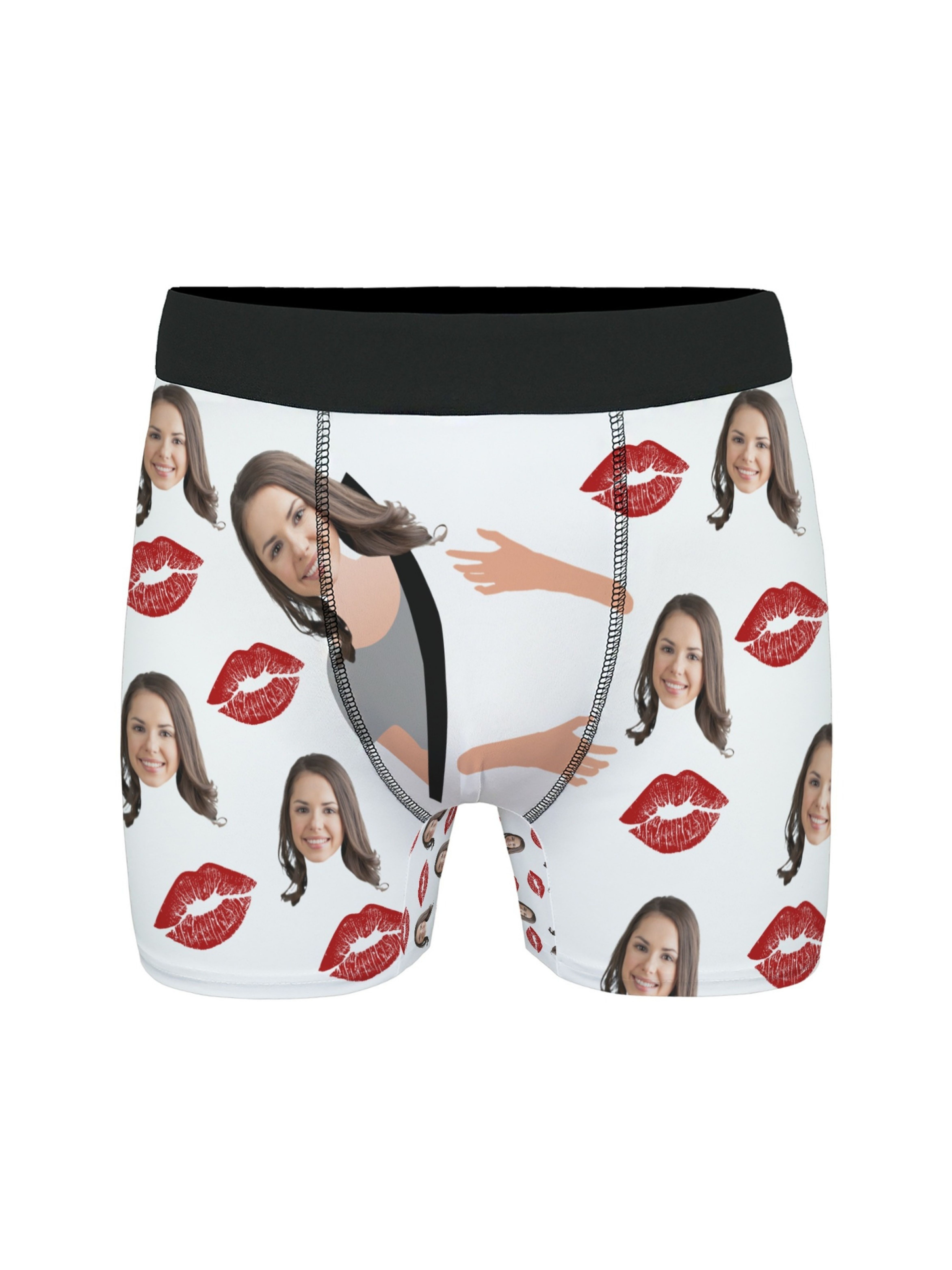 Custom Men's Underwear With Face Photo Personalized For Boyfriend Husband,  Lip Pattern Print Boxer Briefs High Elastic Comfortable Underpants Holiday