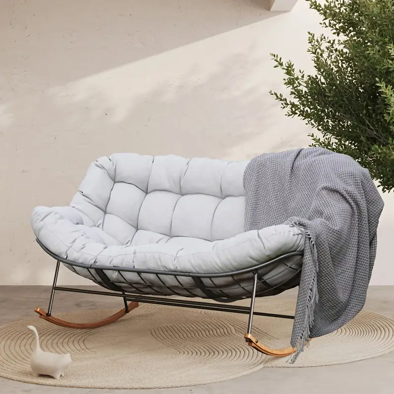 2 person oversized rocking chair with e coated thick cushion weather resistant durable outdoor papasan loveseat easy assembly for patio porch deck manual recliner with open patio furniture porch seating cozy seating sturdy construction comfortable seating patio Product details 0