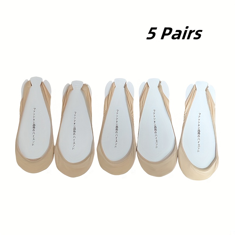 Image of 5 Pairs Summer Women's Fabric Thin Shallow Mouth Socks, Women's High Heels Invisible Anti-slip Cushioning Comfortable Breathable Socks