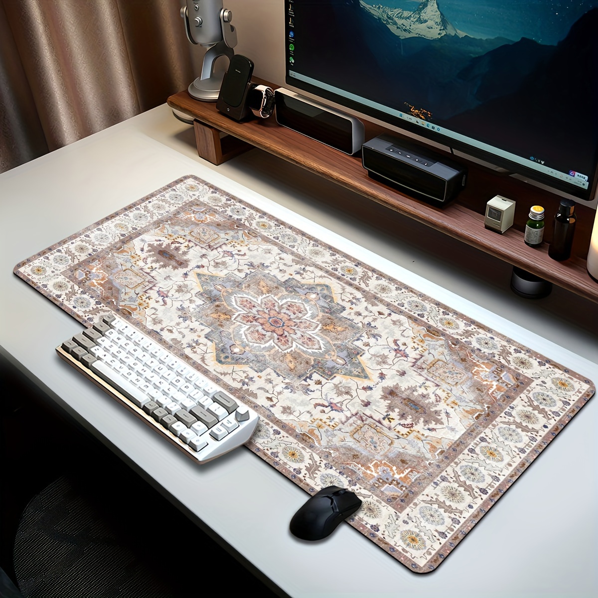 TEMU 1pc Persian Pattern Mouse Pad, Extra Large Durable Mouse Pad, Retro Style Office Keyboard Mat, Laptop Mouse Pad, Study Desk Mat - Non-slip
