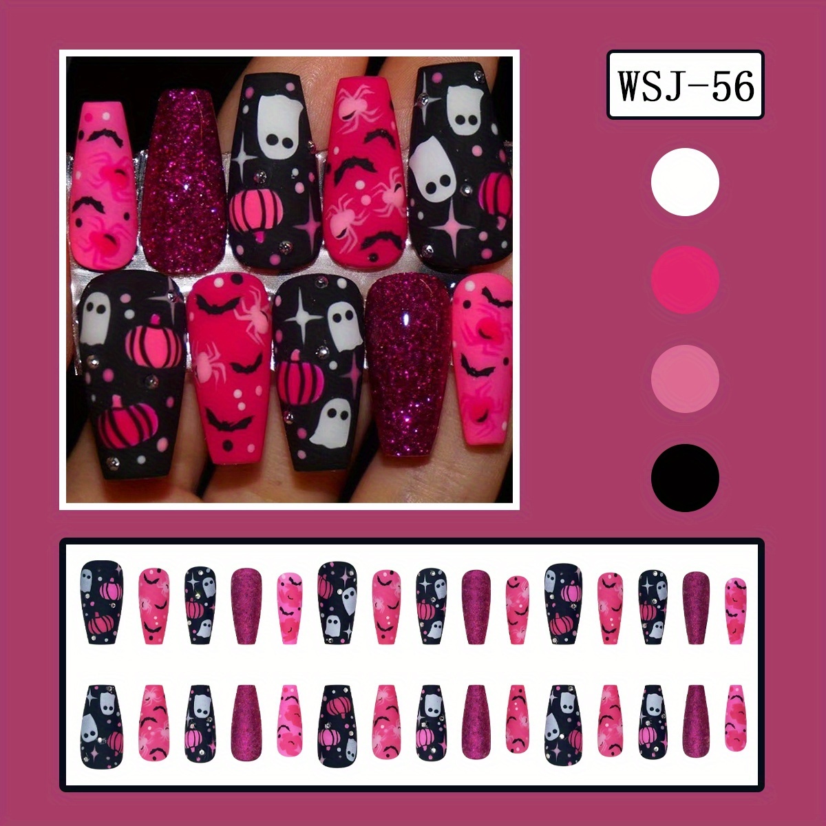TEMU Upgrade Your Look With 24pcs Ballet Style Fully Covered Glossy Artificial Nail Plates, Halloween Themed Decorative Nail Art, Holiday Themed