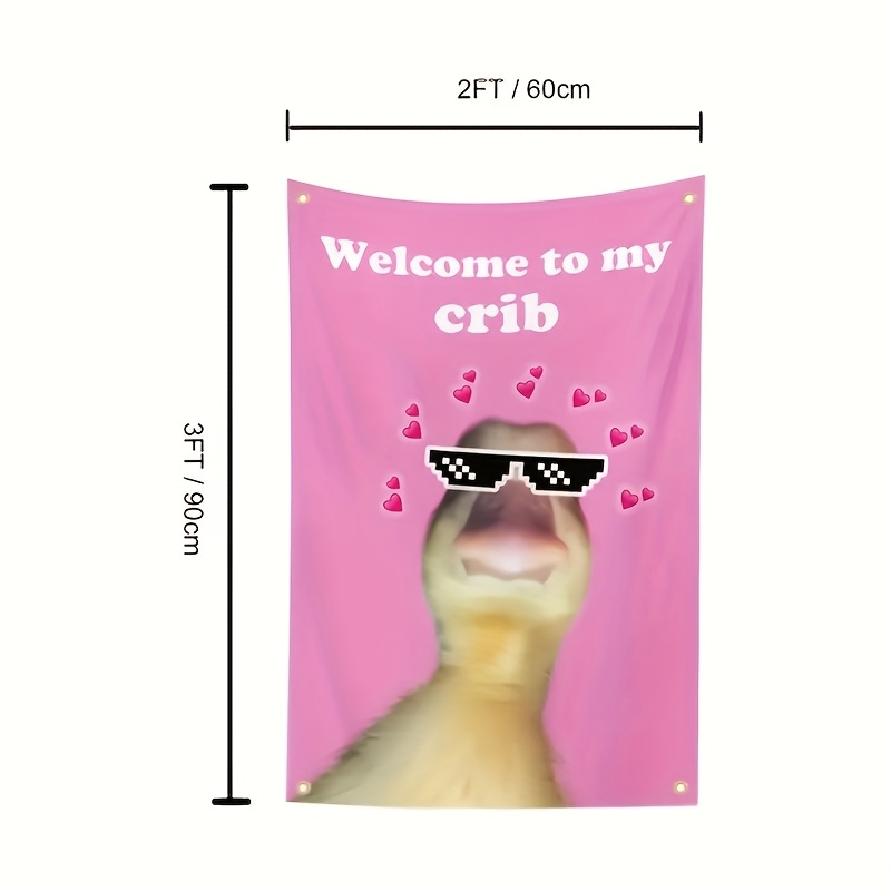 TEMU 1pc, Welcome Flag, Cute Duck Pattern With "welcome To " Text - 2ftx3ft, Durable Outdoor Decor For Parties, Dorms, Bars, Bedroom - No Electricity