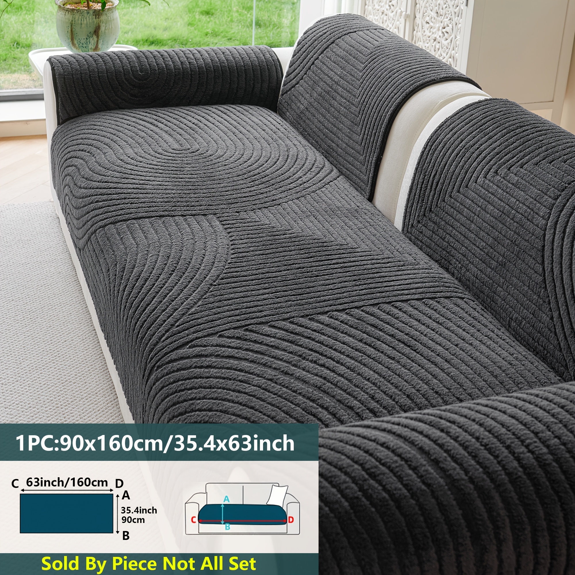 TEMU 1 Housse de canapé moderne en velours , Housse de siège en peluche jacquard unie, Coussin de siège toutes , Anti-rayures, Adapté aux animaux de