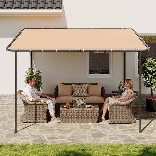 12x10ft Lean-to Gazebo Pergola - Wall Mounted Outdoor Canopy with Sloped Roof, Water And UV Resistant Awning for Patio, Deck, Backyard, Garden (Brown)