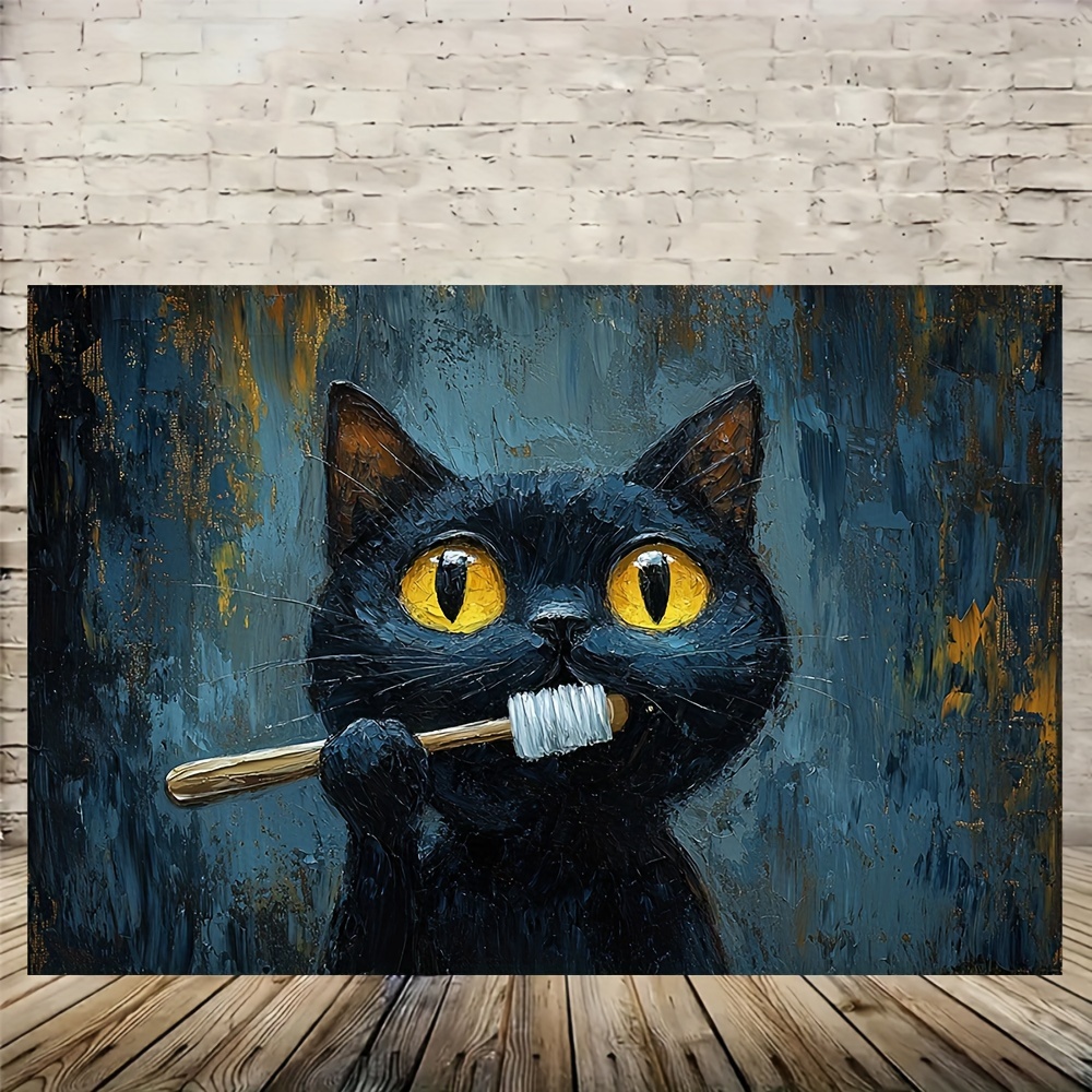 

Black Cat Wooden Framed 3d Effcet Canvas Painting Wall Art Prints For Home Decoration, Living Room & Bedroom, Festival Party Decor, Gifts, Ready To Hang