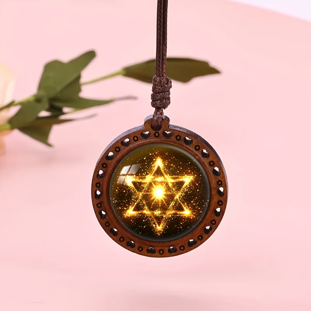 Golden Star Shining Heart Wooden Necklace