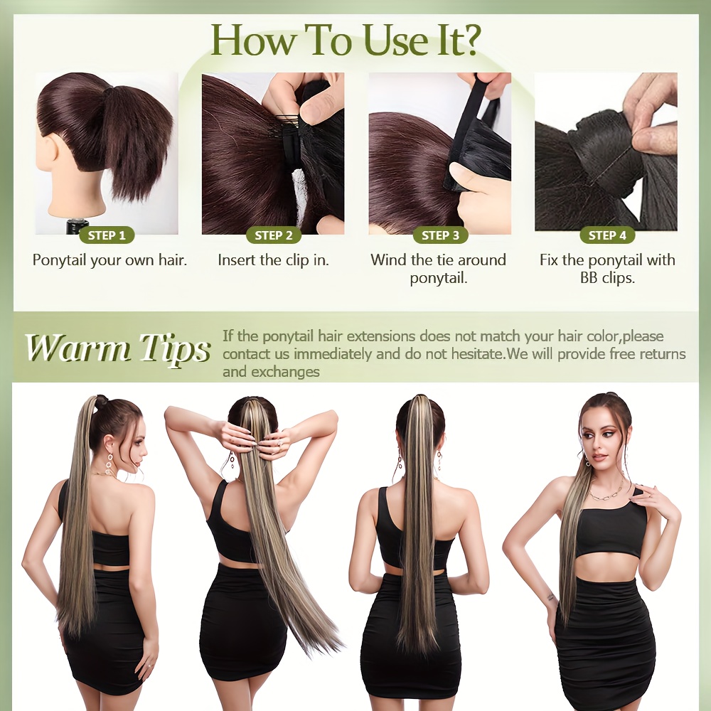 32 inch clip in wrap around ponytail extension long straight synthetic hairpiece with   tape soft versatile for   for parties cosplay everyday use details 7