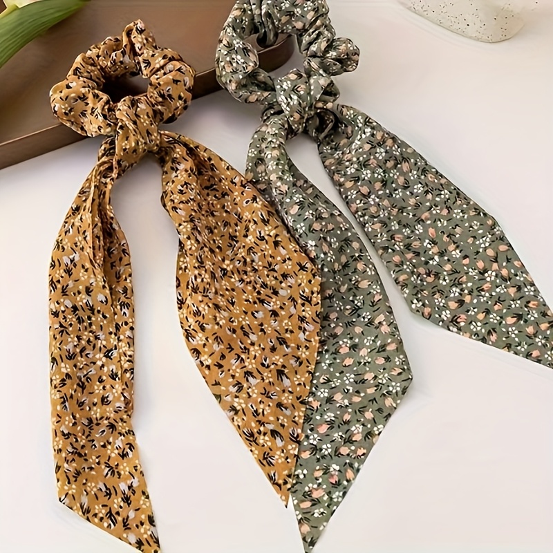 vintage floral mesh hair ties stylish scrunchies ribbon bow  display picture 1