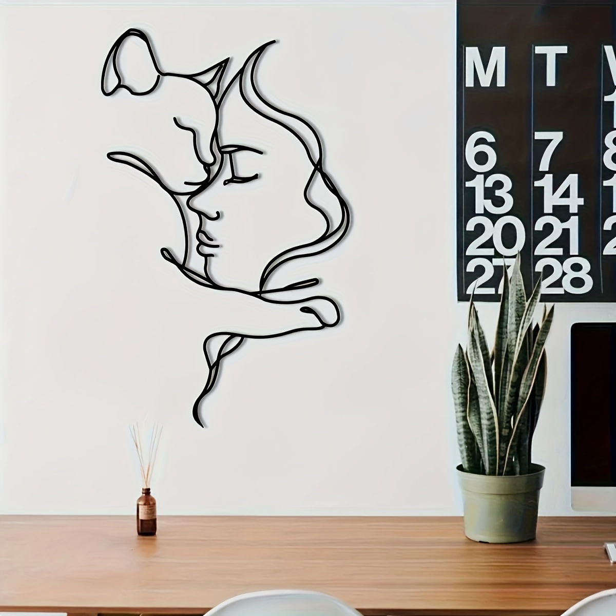 E-shop Klassische Katze Frau Metall Wandkunst – Minimalistische Linienzeichnung Eisen Vertikale Wanddekoration, Elegantes Frau & , Einzugsgeschenk,
