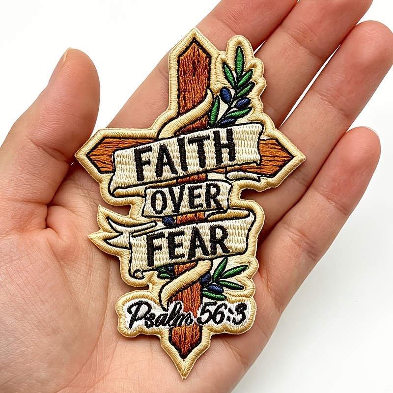 1pc faith over fear patch bible scripture religious embroidered iron on