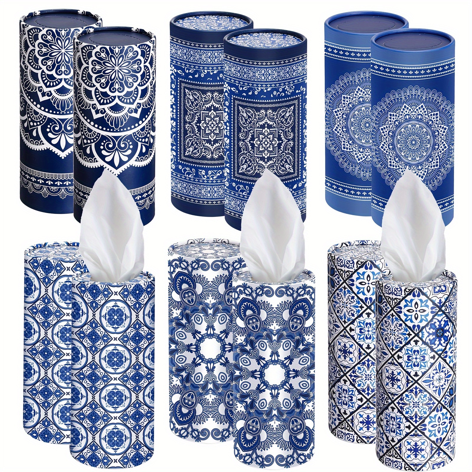 TEMU 12pcs Mandala Car Tissues Box Bulk Car Tissues Cylinder With Facial Tissue Round Car Tissue Holder For Car Tissues Box Round Container