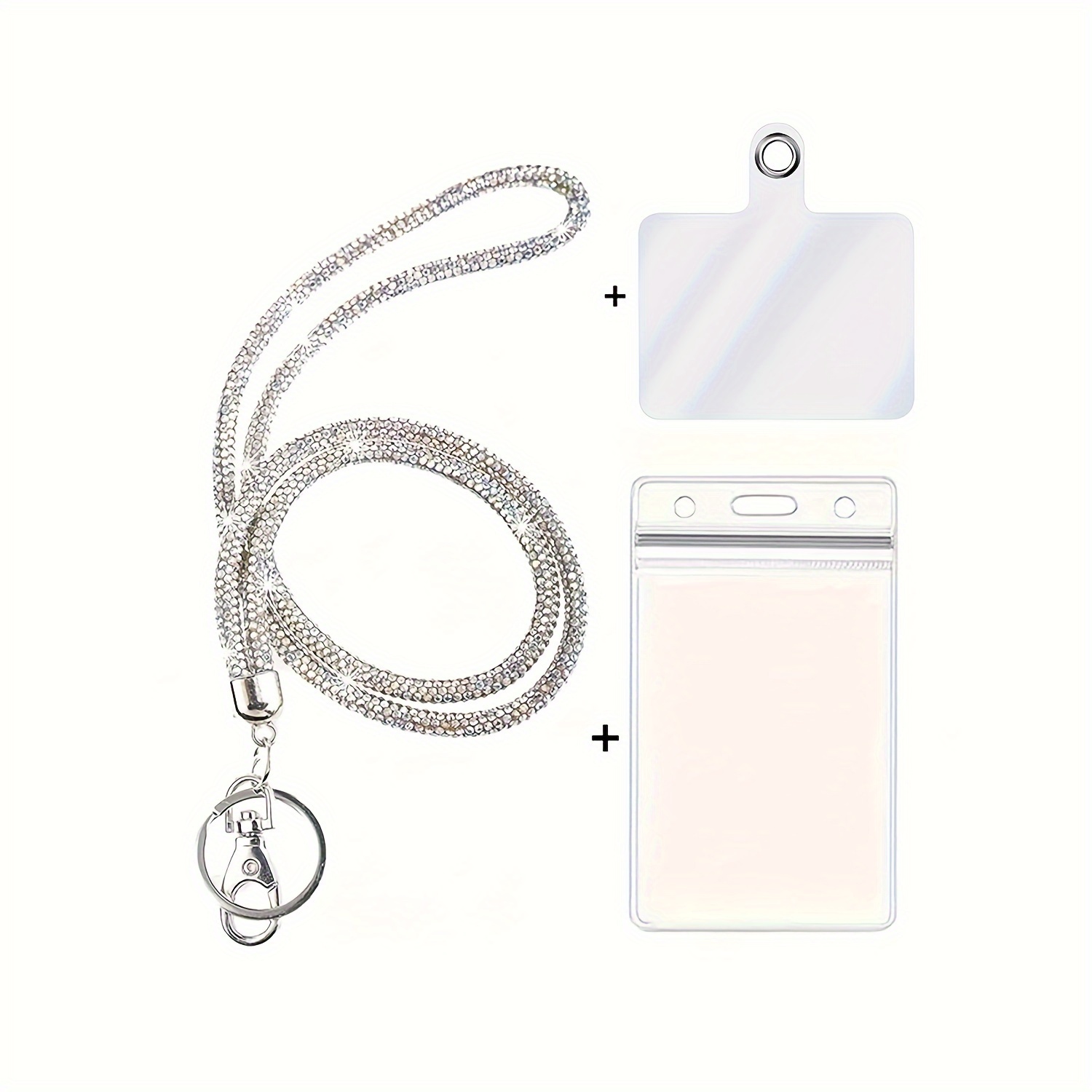 2d Fashion White Ab Glass Crystal Neck Lanyard, Bling Work Name Badge Holder, Rhinestone Rhinestone Cellphone Lanyard, Bonus Pvc Card Holder And Cellphone Safety Tab(1pc)