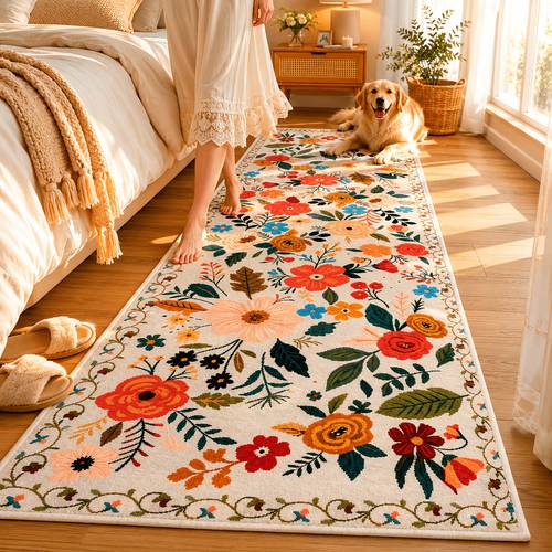 1pc plush floral bedroom runner rug soft machine washable kitchen mat non slip indoor doormat for entryway laundry bathroom room easy washable home