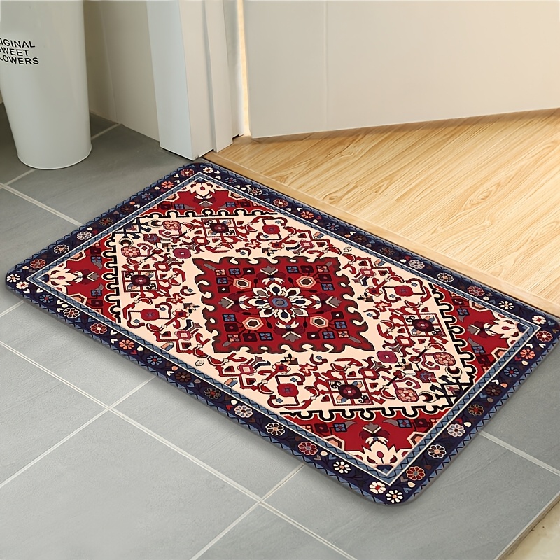 TEMU 1pc Light Luxury Exquisite Red Yellow Pattern Sponge Mat, Suitable For Kitchen Floor Mat, Bathroom Mat, Living Room Mat, Bedroom Mat, Outdoor