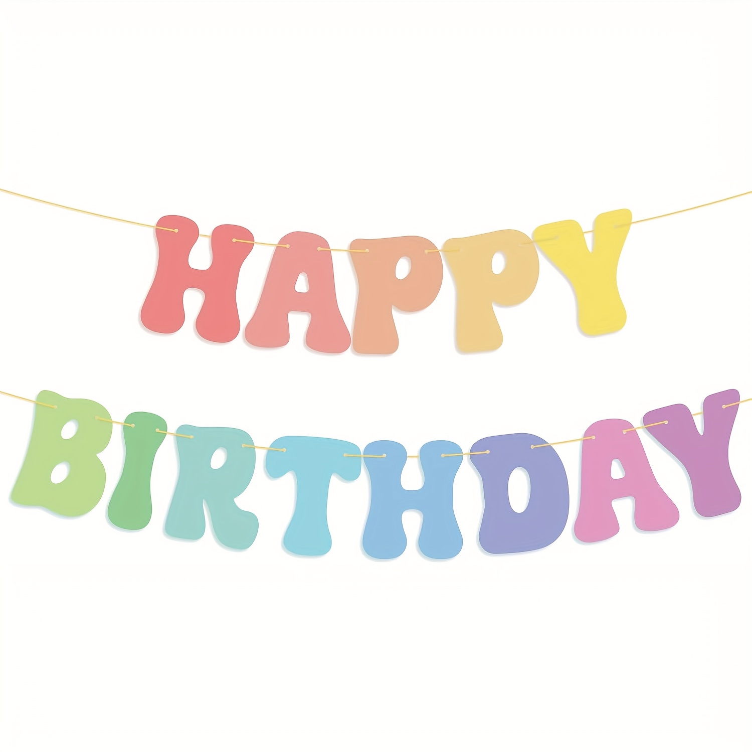 Image of 1 Set, Pastel Happy Birthday Banner Pastel Rainbow Birthday Banner Suitable For Bohemian Daisy Fashionable Pastel Rainbow Birthday Decoration