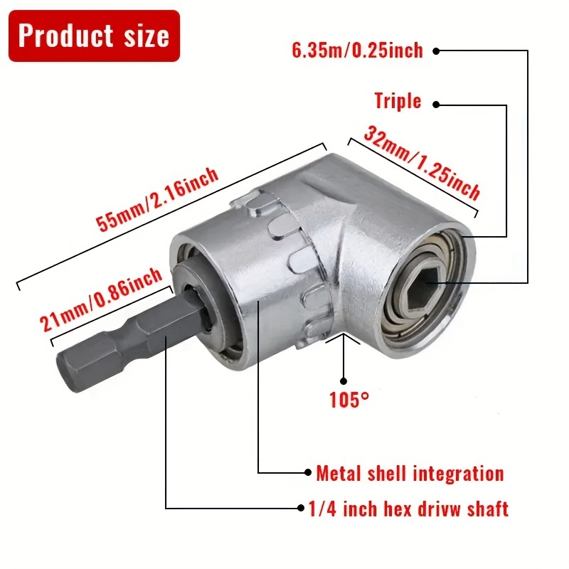 1pc 105 Degree Right Angle Drill Attachment And Flexible Angle Extension Bit Kit For Drill Screwdriver Socket Adapter Tools