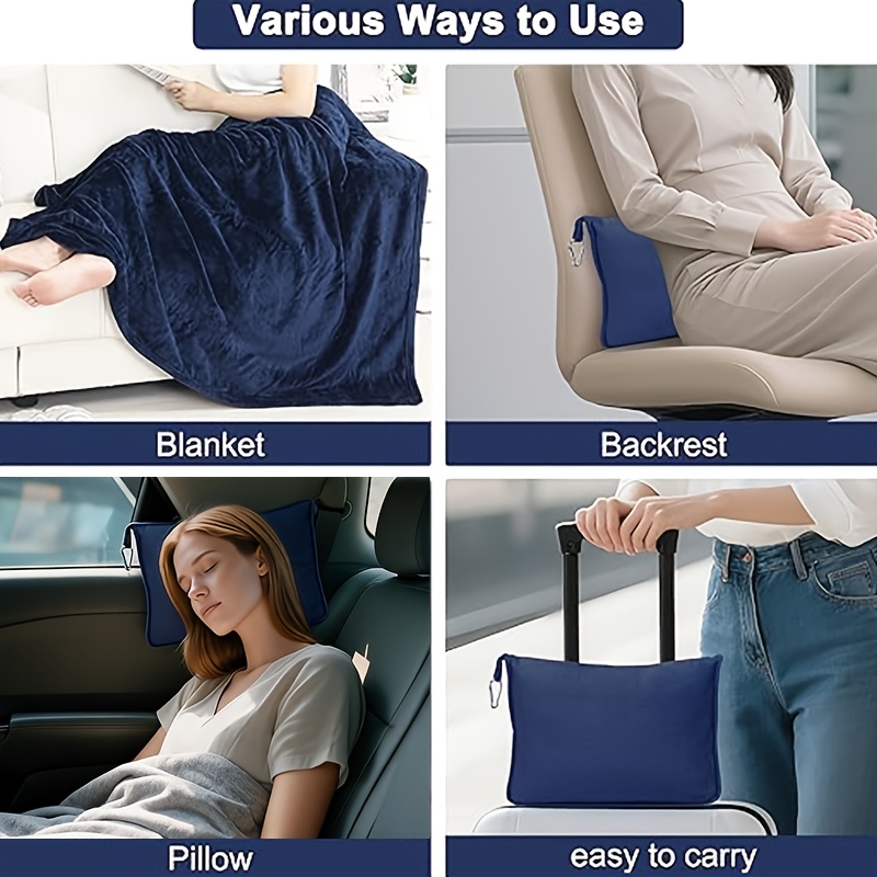 Airplane Travel Blanket with Carrying Bag, 2-in-1 Compact Pillow & Blanket, Soft Flannel Throw for Travel, Car, Office, Airplane Essentials