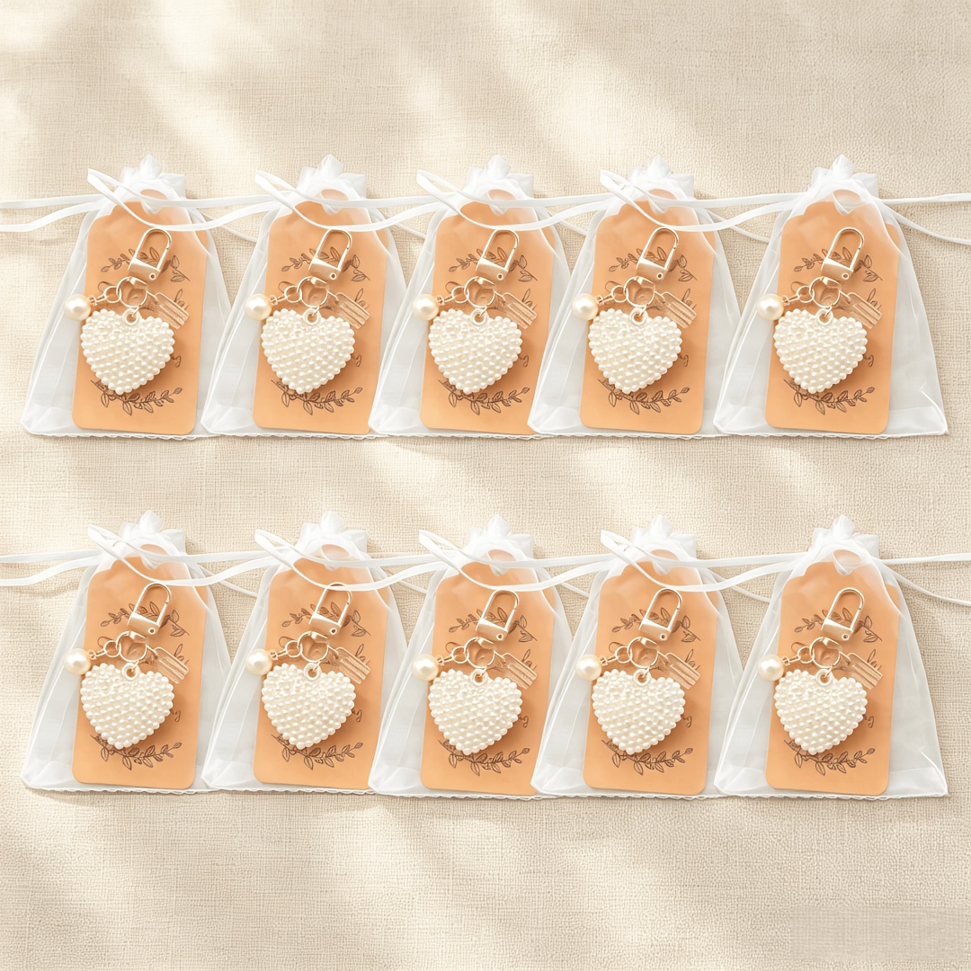 TEMU 30pcs/10set New Large Keychain Set, (10 Keychains + 10 Cards + 10 Gauze Bags) Party Favors, Birthday, Wedding Souvenirs, Bag Car Key Charms,